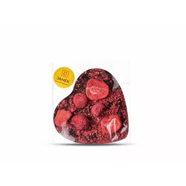 Hořké čoko srdce s lyo jahodami a malinami